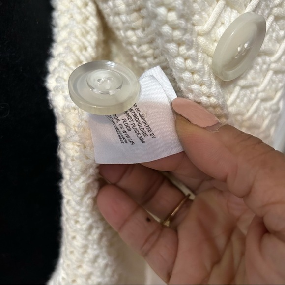 Anthropologie Maeve Cardigan Womans Size Large Cream Blue Cable Knit One Button - Picture 7 of 7